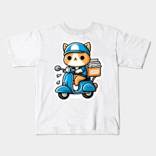 cat on a vespa Kids T-Shirt